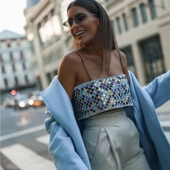 Zara Multicolor Sequin Crop Top - Picture 7 of 7